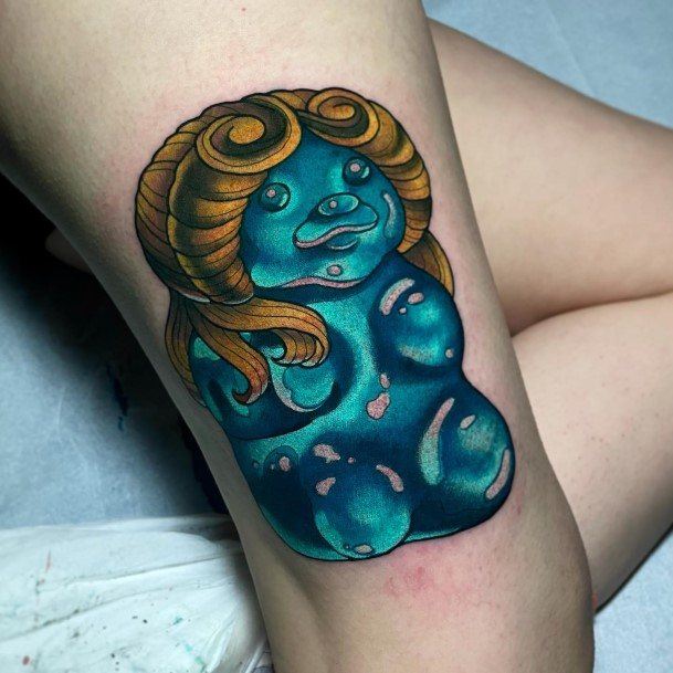 Wonderful Body Art Gummy Bear With Hair Leg Tattoo For Women
