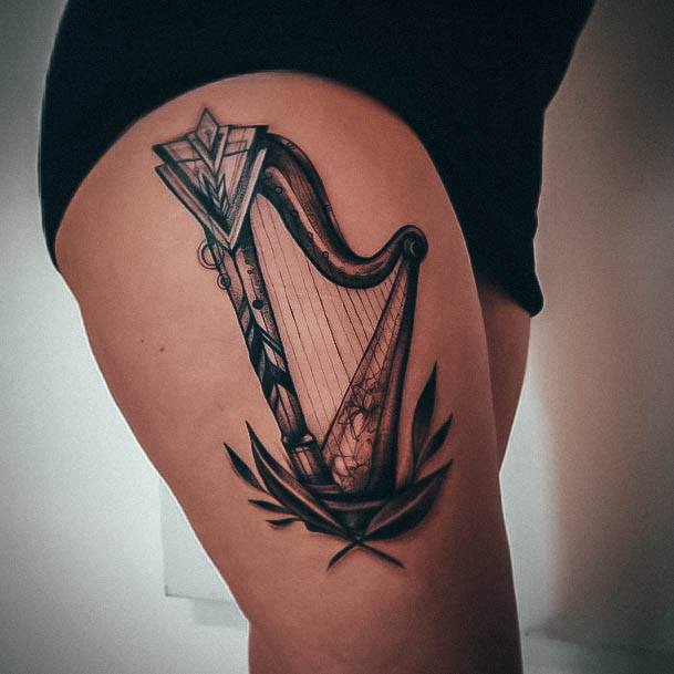 Wonderful Body Art Harp Tattoo For Women