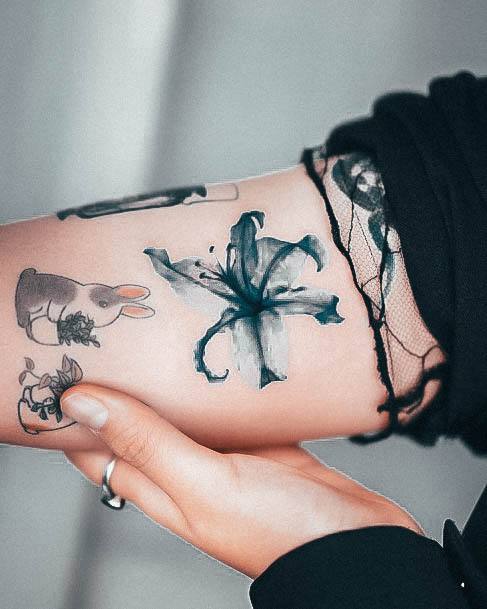 Wonderful Body Art Lily Tattoo For Women Inner Arm