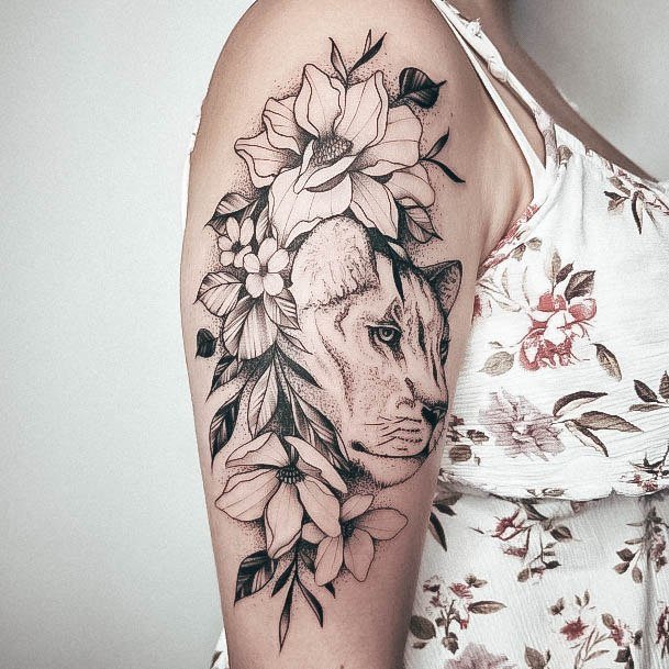 Wonderful Body Art Lioness Tattoo For Women