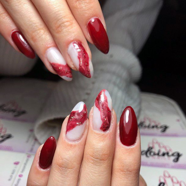 Wonderful Body Art Maroon White Nail For Women