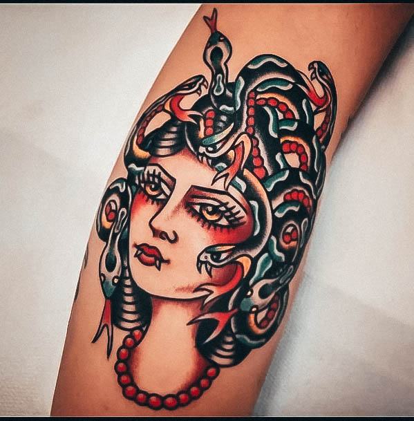 Wonderful Body Art Medusa Tattoo For Women Leg Calf