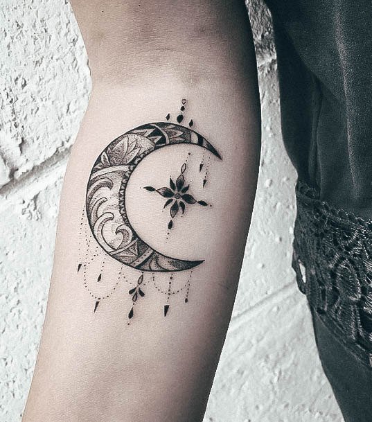 Wonderful Body Art Moon Tattoo For Women