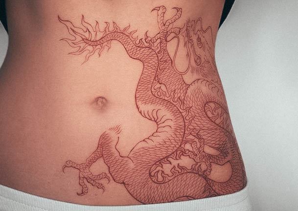 Wonderful Body Art Red Dragon Tattoo For Women