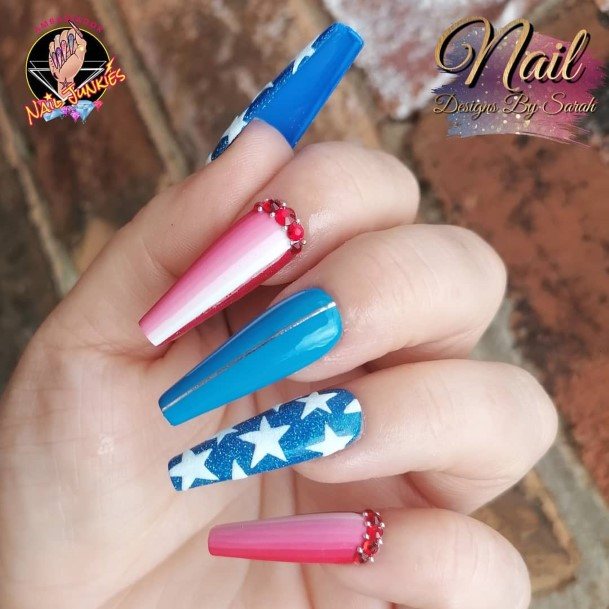 Wonderful Body Art Red White And Blue Nail For Women