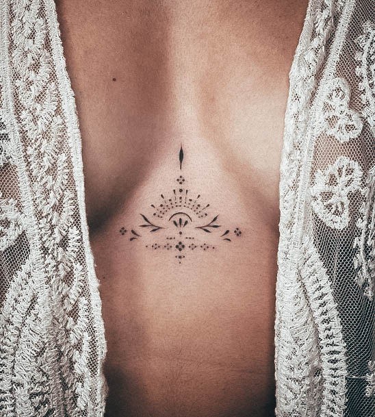 Wonderful Body Art Sternum Tattoo For Women