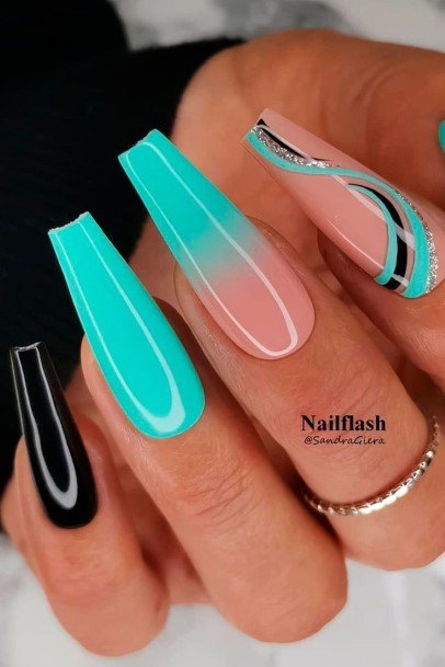 Wonderful Body Art Turquoise Ombre Nail For Women