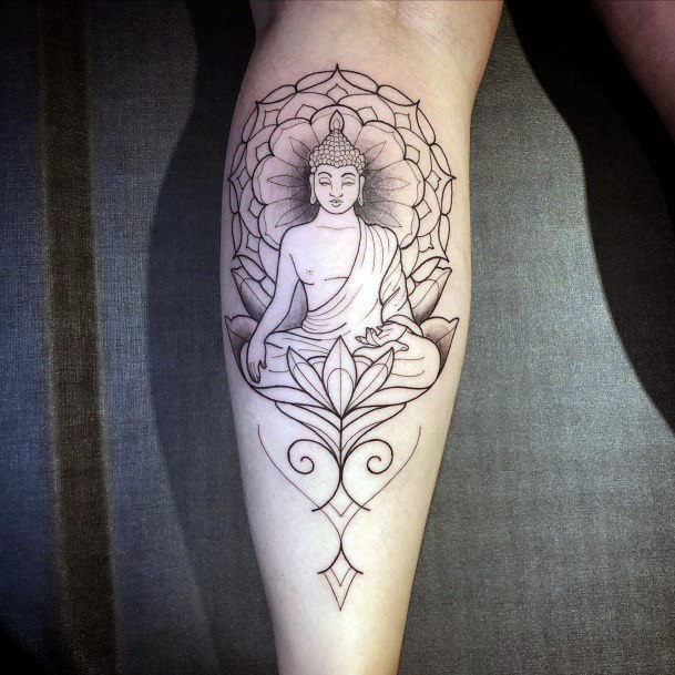 Wonderful Budhha Tattoo With Lotus Women