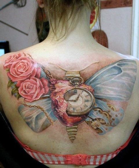 Wonderful Clock Tattoo Womens Back