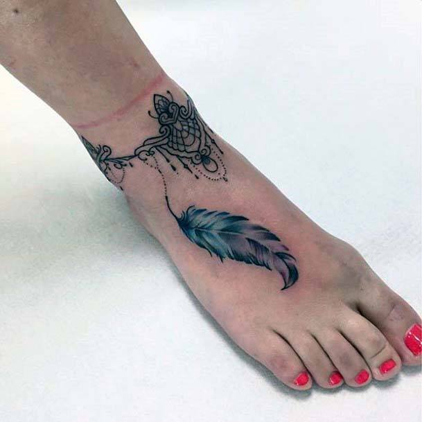 Wonderful Feather Tattoo Womens Foot