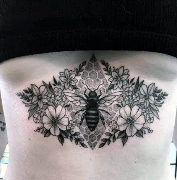 Wonderful Florals And Bee Tattoo Womens Torso