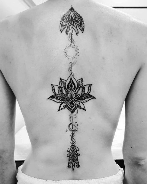 Wonderful Lotus And Arrow Tattoo Womens Back