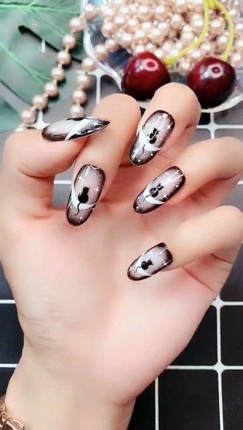 Wonderful Moon And Cat Art On Nails Women