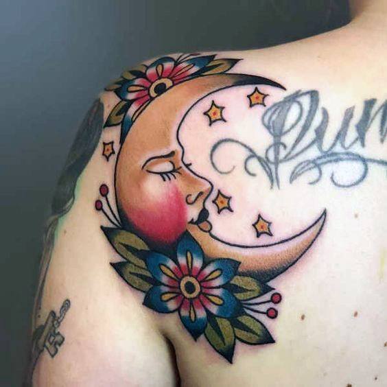 Wonderful New Moon Tattoo Womens American Traditional