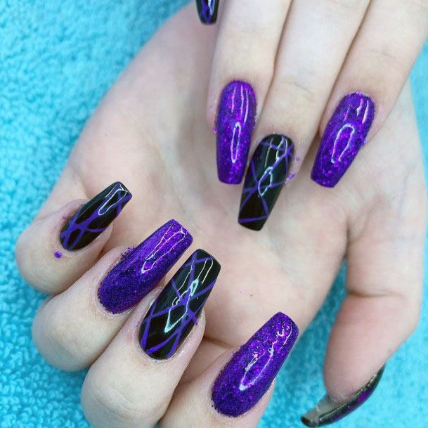 Wonderful Sexy Glossy Purple And Black Sparkly Nail Design For Ladies