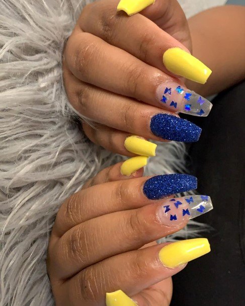 Wondrous Blue And Yellow Nail For Woman