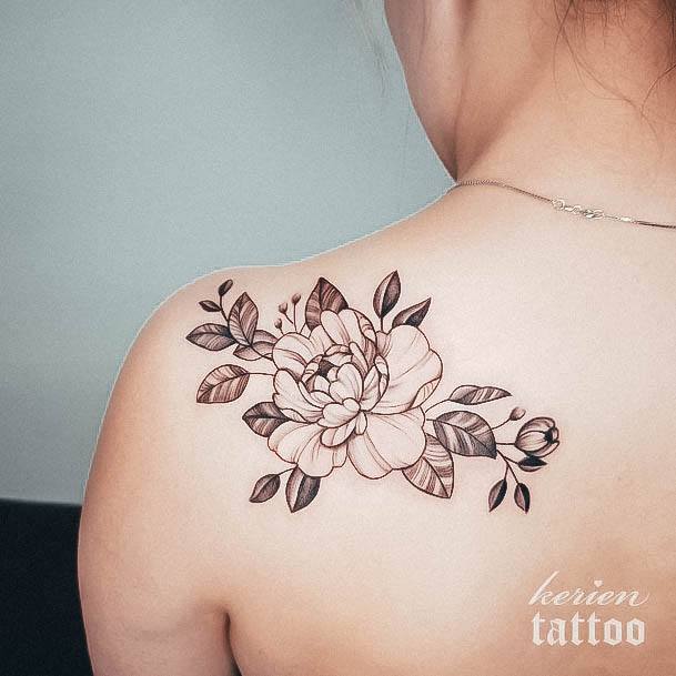 Wondrous Flower Shoulder Tattoo For Woman