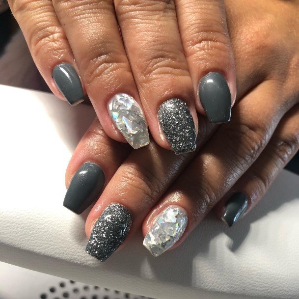 Wondrous Grey With Glitter Nail For Woman