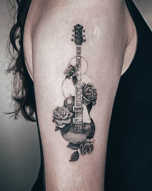 Wondrous Guitar Tattoo For Woman Arm