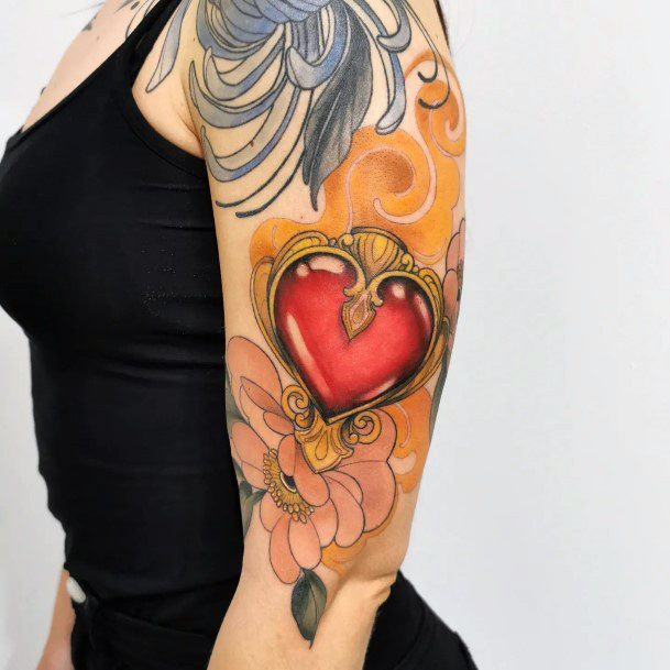 Wondrous Ladies Flaming Heart Tattoos