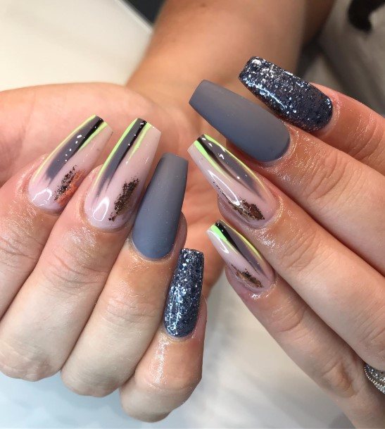 Wondrous Ladies Grey With Glitter Nails