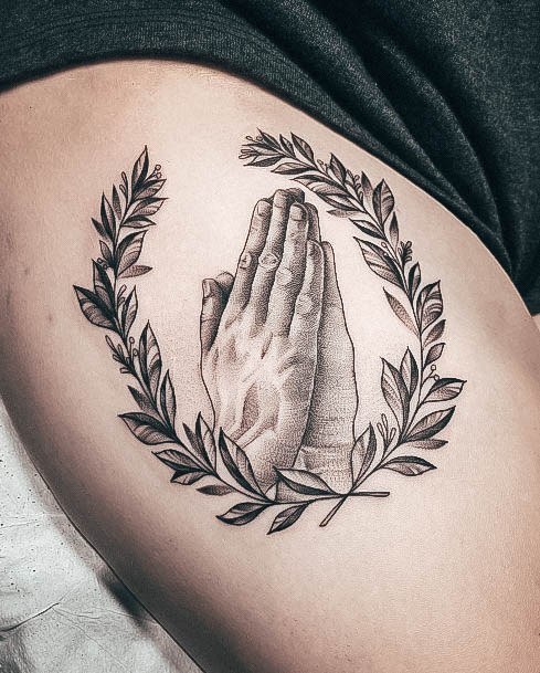 Wondrous Ladies Praying Hands Tattoos Thigh