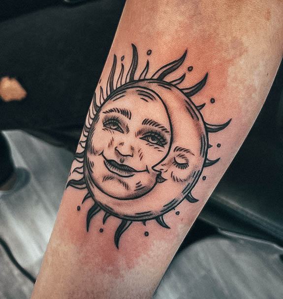 Wondrous Ladies Sun And Moon Tattoos