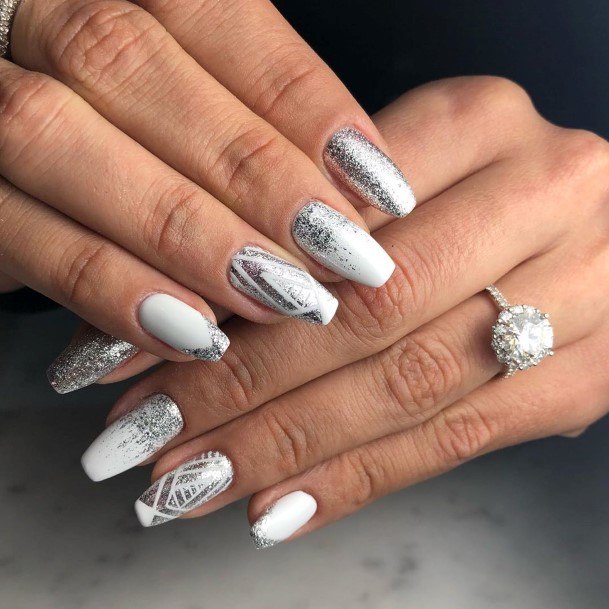 Top 100 Best White And Silver Nails For Women - Dazzling Design Ideas