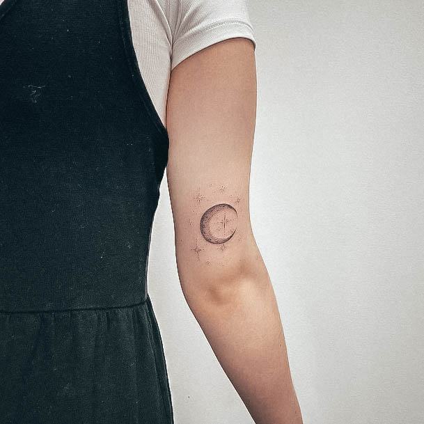 Wondrous Moon And Stars Tattoo For Woman