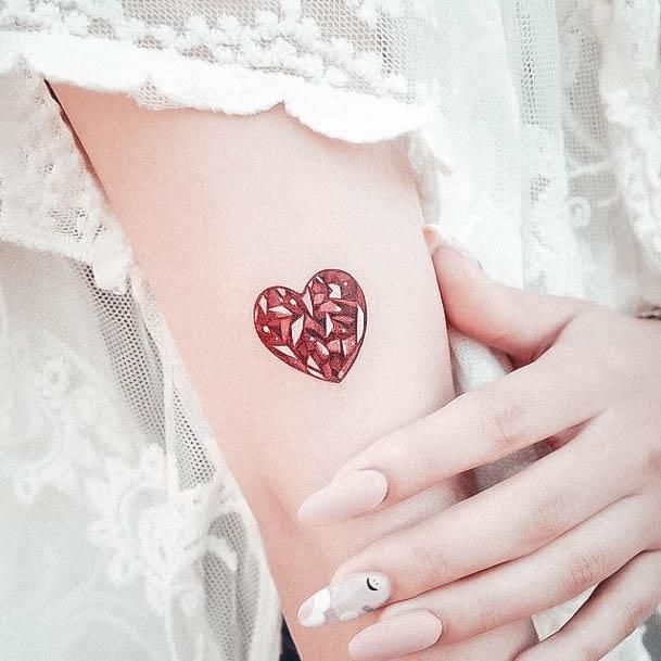Wondrous Red Heart Gem Tattoo For Woman
