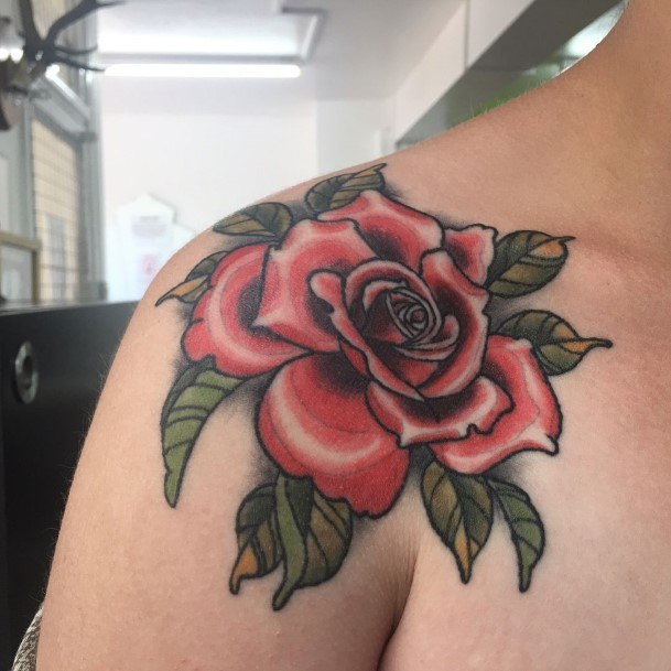 Wondrous Rose Shoulder Tattoo For Woman