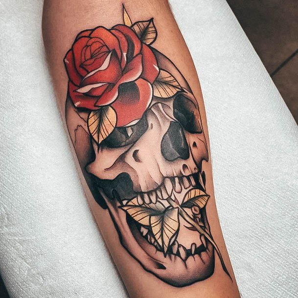 Wondrous Skull And Rose Tattoo For Woman