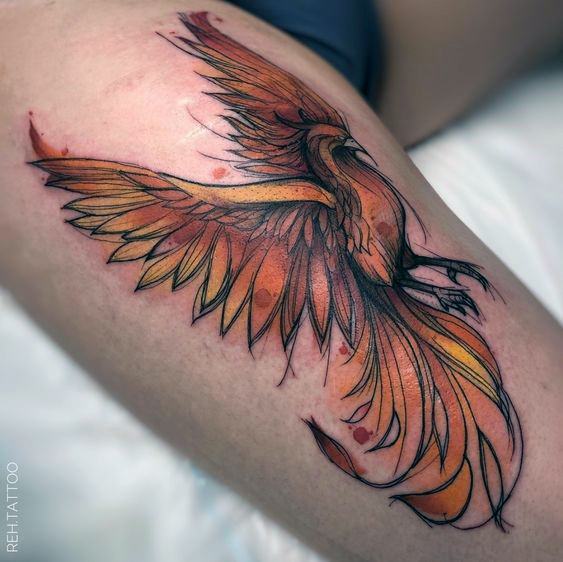 Wooden And Gold Phoenix Tattoo For Women