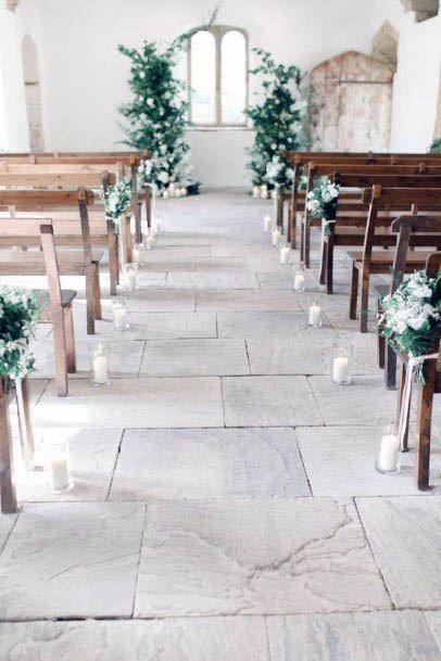 Wooden Benches White Wedding Flowers