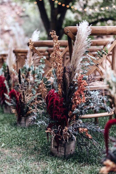 Wooden Chairs Fall Wedding Flowers