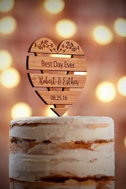 Wooden Heart Rustic Wedding Cake Toppers