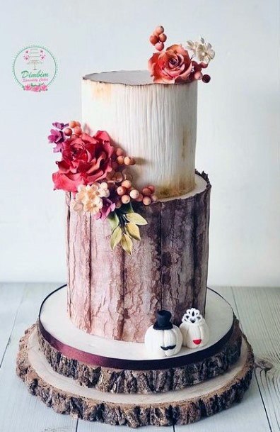 Wooden Log Fall Wedding Cake Women