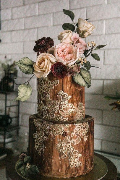 Wooden Log With Silver Design Country Wedding Cakes