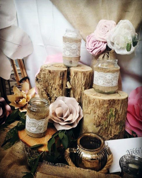 Wooden Logs And Burlap Wedding Decor