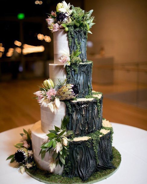 Woodsy Tree Bark Design Wedding Cake Ideas