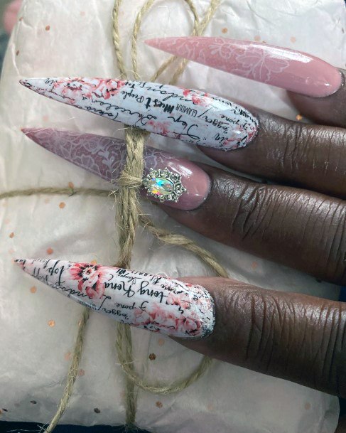 Words On Long Nails Peach Colored For Women