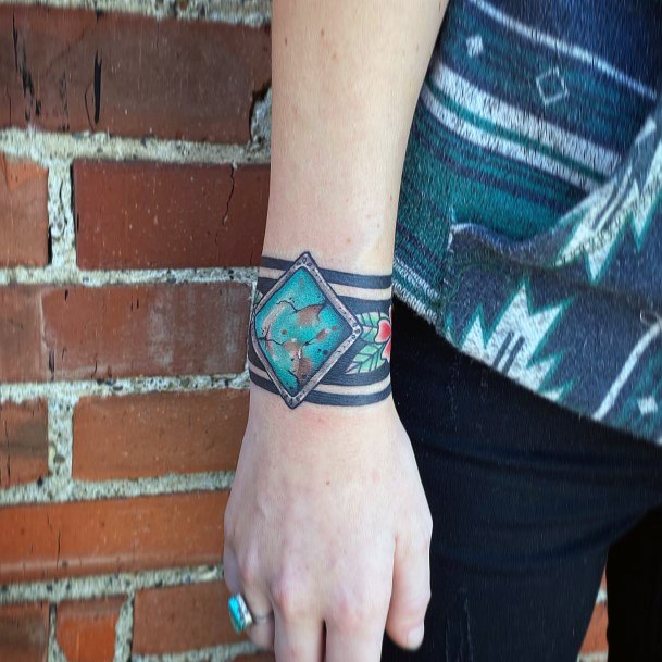 Wrist Band Turquoise Tattoo For Women