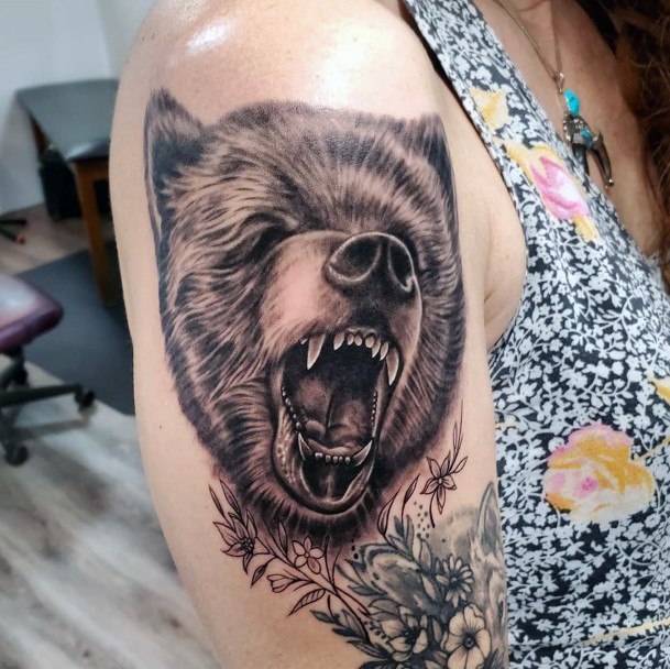 Yawning Furry Bear Tattoo Womens Arms