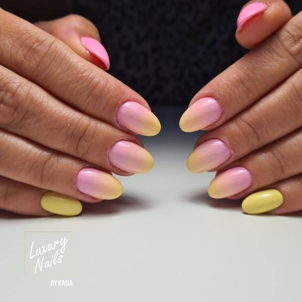 Yellow And Pink Nail For Ladies