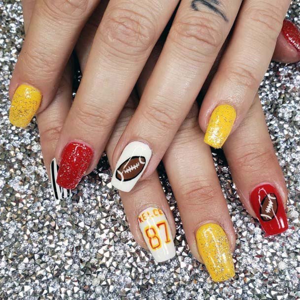 Yellow And Red Basketball Nail Sport For Women