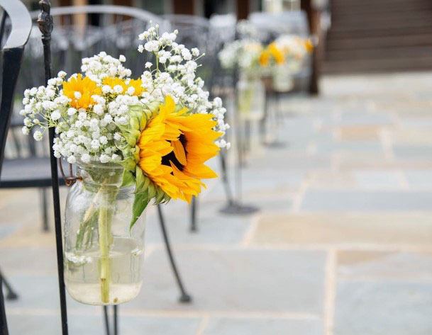 Yellow And White Flowers Mason Jar Wedding Chair Decorations