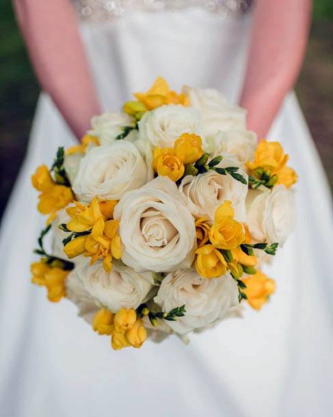 Yellow And White Rose Wedding Bouquet