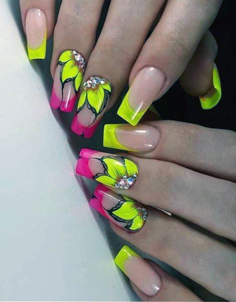 Yellow Flowers Colorful Nail Ideas For Women