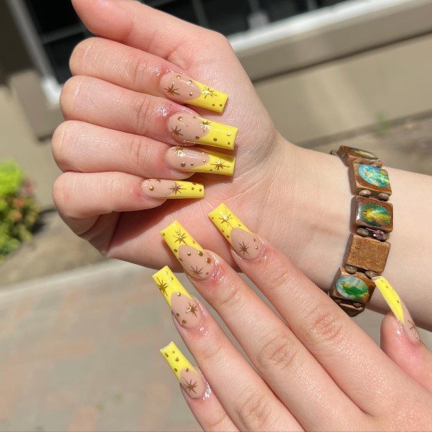 Yellow French Tip Nail For Ladies