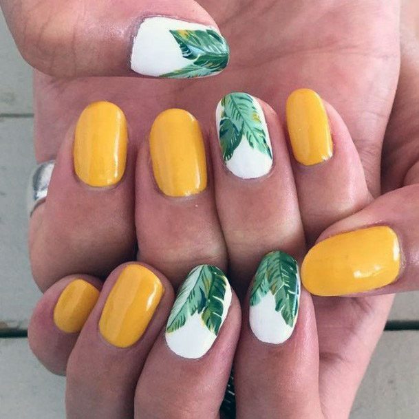 Yellow Green Tropical Nails Women